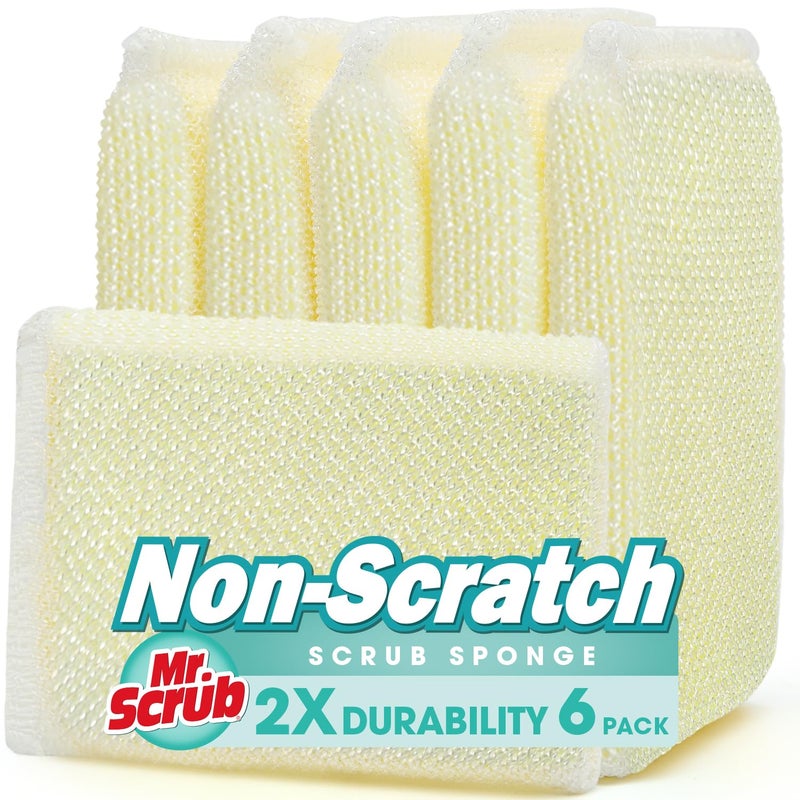 MR. SCRUB Sponges Kitchen Scrub Dish Sponge Scouring Pad, 6 Pads Cleaning Brush Dishwasher Soap Supplies, Dishwashing Dinnerware Towels Sink Pan Pot Cloth Rags Holder Bathroom Bathtub - Image 1